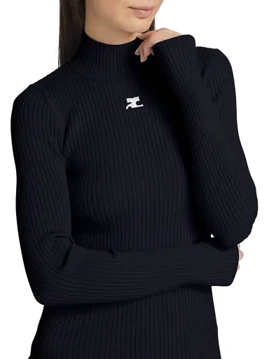 Courrèges Women's Re-Edition Rib-Knit Turtleneck Top - Navy | Thumbnail 6