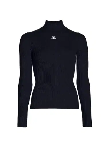 Courrèges Women's Re-Edition Rib-Knit Turtleneck Top - Navy | Thumbnail 1