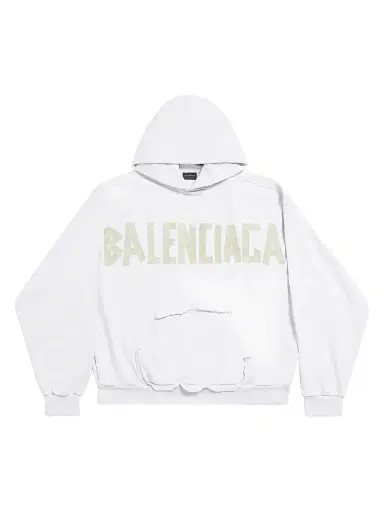 Balenciaga Men's Tape Type Ripped Pocket Hoodie - White | Thumbnail 1 Balenciaga Men's Tape Type Ripped Pocket Hoodie - White | Thumbnail 1