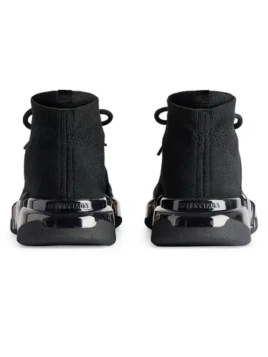 Balenciaga Women's Speed 2.0 Lace Up Full Clear Sole Recycled Knit Sneakers - Black | Thumbnail 3