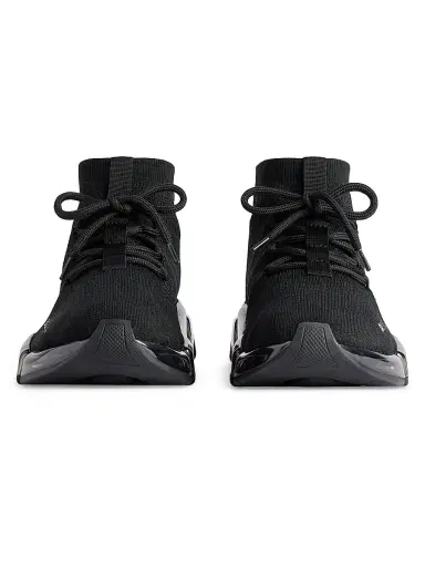 Balenciaga Women's Speed 2.0 Lace Up Full Clear Sole Recycled Knit Sneakers - Black | Thumbnail 4