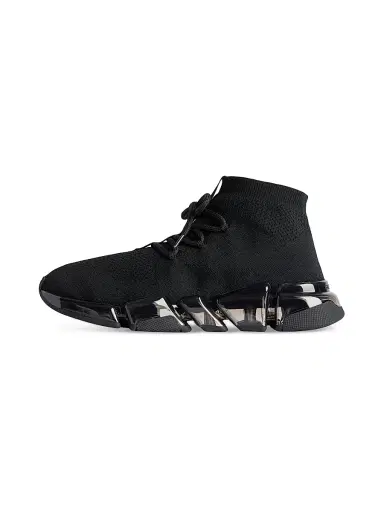 Balenciaga Women's Speed 2.0 Lace Up Full Clear Sole Recycled Knit Sneakers - Black | Thumbnail 5