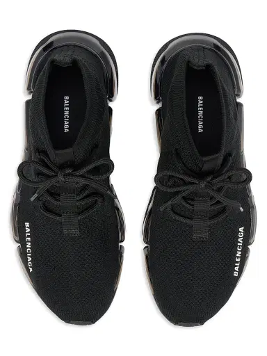 Balenciaga Women's Speed 2.0 Lace Up Full Clear Sole Recycled Knit Sneakers - Black | Thumbnail 6
