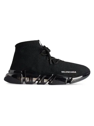 Balenciaga Women's Speed 2.0 Lace Up Full Clear Sole Recycled Knit Sneakers - Black | Thumbnail 1