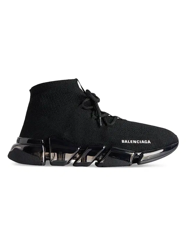 Women's Speed 2.0 Lace Up Full Clear Sole Recycled Knit Sneakers - Black