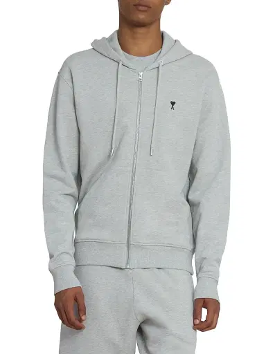 AMI Paris Men's Ami de Coeur Cotton Zip-Front Hoodie - Gris Cendre Chine | Thumbnail 3