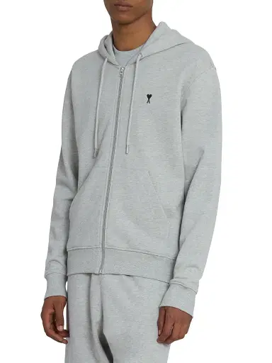 AMI Paris Men's Ami de Coeur Cotton Zip-Front Hoodie - Gris Cendre Chine | Thumbnail 4