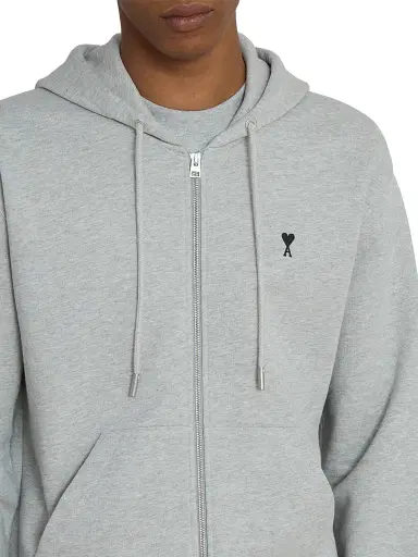 AMI Paris Men's Ami de Coeur Cotton Zip-Front Hoodie - Gris Cendre Chine | Thumbnail 6