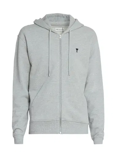AMI Paris Men's Ami de Coeur Cotton Zip-Front Hoodie - Gris Cendre Chine | Thumbnail 1