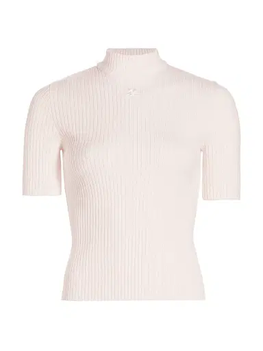 Courrèges Women's Reedition Rib-Knit Blouse - Pale Pink | Thumbnail 1
