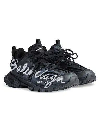 Balenciaga Men's Track Signature Sneakers - Black White - Size 12 | Thumbnail 2