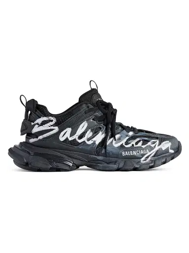 Balenciaga Men's Track Signature Sneakers - Black White - Size 12 | Thumbnail 1