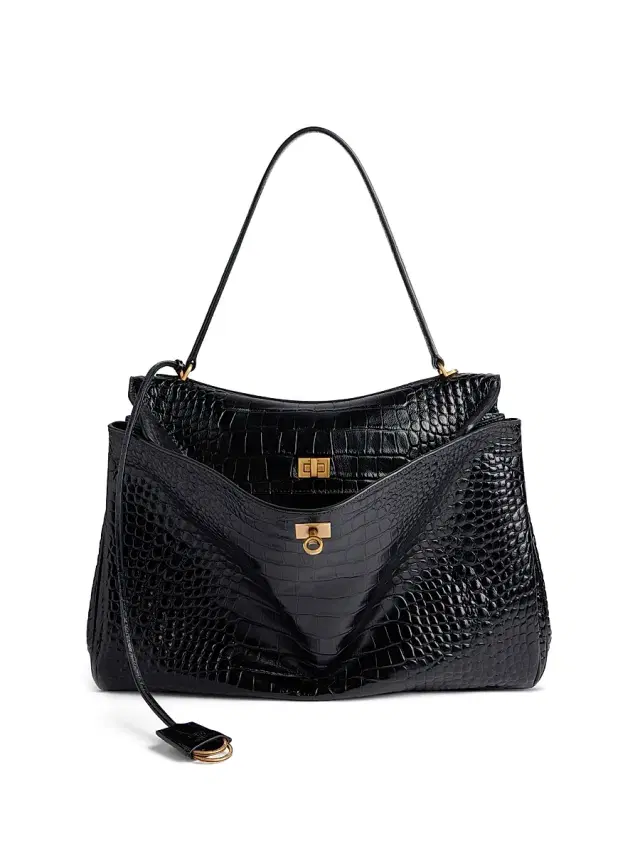 Balenciaga Women's Rodeo  Handbag Crocodile Embossed - Black