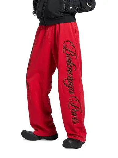 Balenciaga Men's Cursive Baggy Pants - Red Black - Size Small | Thumbnail 2