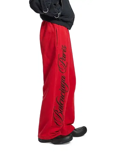 Balenciaga Men's Cursive Baggy Pants - Red Black - Size Small | Thumbnail 4