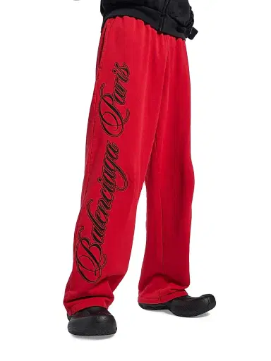 Balenciaga Men's Cursive Baggy Pants - Red Black - Size Small | Thumbnail 5