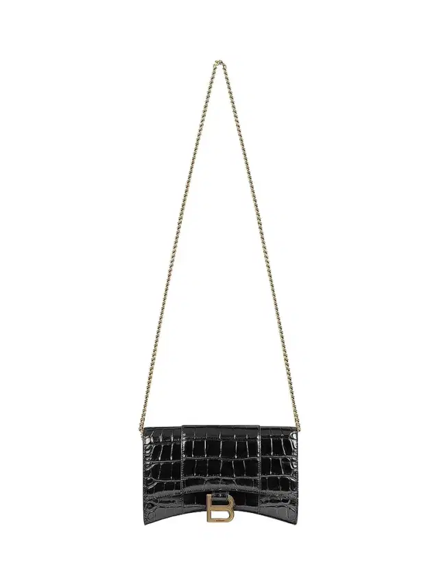 Women's Hourglass Wallet with Chain Crocodile Embossed - Black