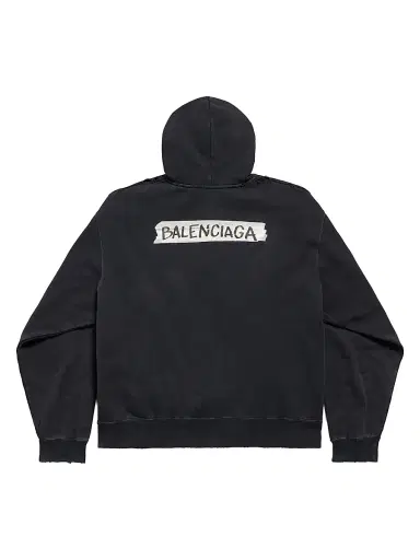 Balenciaga Men's Masking Tape Oversized Zip-Up Hoodie - Faded Black - Size XXL | Thumbnail 2 Balenciaga Men's Masking Tape Oversized Zip-Up Hoodie - Faded Black - Size XXL | Thumbnail 2