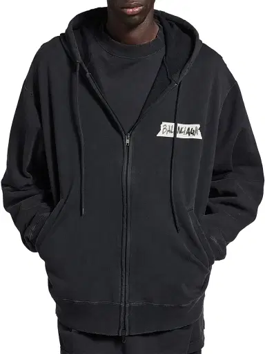 Balenciaga Men's Masking Tape Oversized Zip-Up Hoodie - Faded Black - Size XXL | Thumbnail 3 Balenciaga Men's Masking Tape Oversized Zip-Up Hoodie - Faded Black - Size XXL | Thumbnail 3