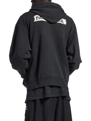 Balenciaga Men's Masking Tape Oversized Zip-Up Hoodie - Faded Black - Size XXL | Thumbnail 4 Balenciaga Men's Masking Tape Oversized Zip-Up Hoodie - Faded Black - Size XXL | Thumbnail 4