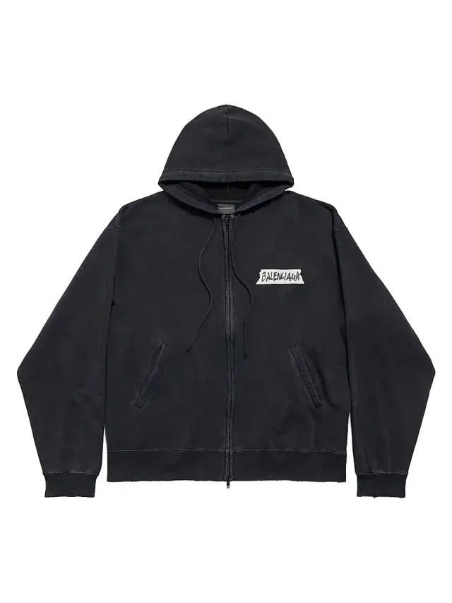 Men's Masking Tape Oversized Zip-Up Hoodie - Faded Black