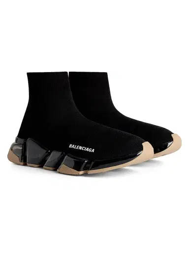 Balenciaga Women's Speed 2.0 Full Clear Sole Recycled Knit Sneakers - Black Beige - Size 12 | Thumbnail 2