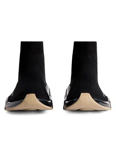 Balenciaga Women's Speed 2.0 Full Clear Sole Recycled Knit Sneakers - Black Beige - Size 12 | Thumbnail 3