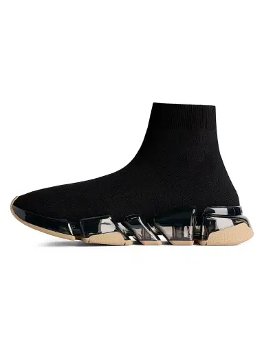 Balenciaga Women's Speed 2.0 Full Clear Sole Recycled Knit Sneakers - Black Beige - Size 12 | Thumbnail 4