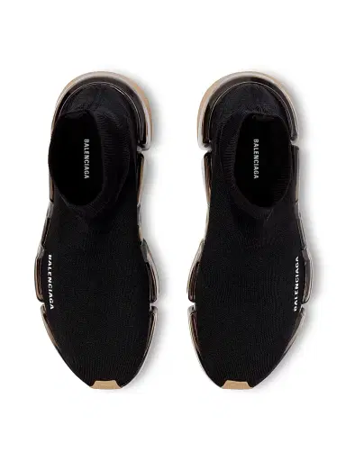 Balenciaga Women's Speed 2.0 Full Clear Sole Recycled Knit Sneakers - Black Beige - Size 12 | Thumbnail 6