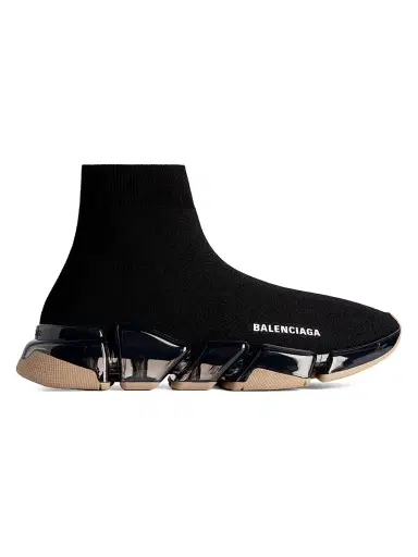 Balenciaga Women's Speed 2.0 Full Clear Sole Recycled Knit Sneakers - Black Beige - Size 12 | Thumbnail 1