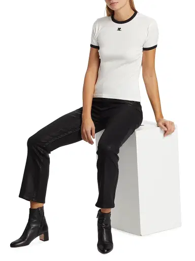Courrèges Women's Reedition Contrast Cotton Tee - Heritage White Black | Thumbnail 2 Courrèges Women's Reedition Contrast Cotton Tee - Heritage White Black | Thumbnail 2