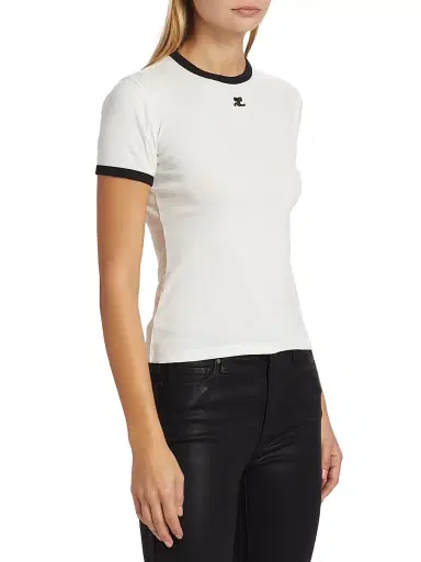 Courrèges Women's Reedition Contrast Cotton Tee - Heritage White Black | Thumbnail 4 Courrèges Women's Reedition Contrast Cotton Tee - Heritage White Black | Thumbnail 4
