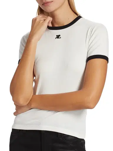 Courrèges Women's Reedition Contrast Cotton Tee - Heritage White Black | Thumbnail 6 Courrèges Women's Reedition Contrast Cotton Tee - Heritage White Black | Thumbnail 6