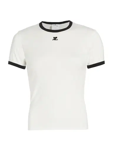 Courrèges Women's Reedition Contrast Cotton Tee - Heritage White Black | Thumbnail 1 Courrèges Women's Reedition Contrast Cotton Tee - Heritage White Black | Thumbnail 1