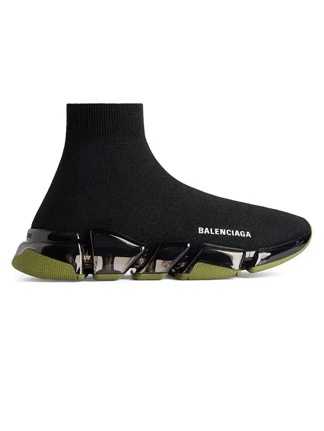 Balenciaga Men's Speed 2.0 Full Clear Sole Knit Sneakers - Black Khaki