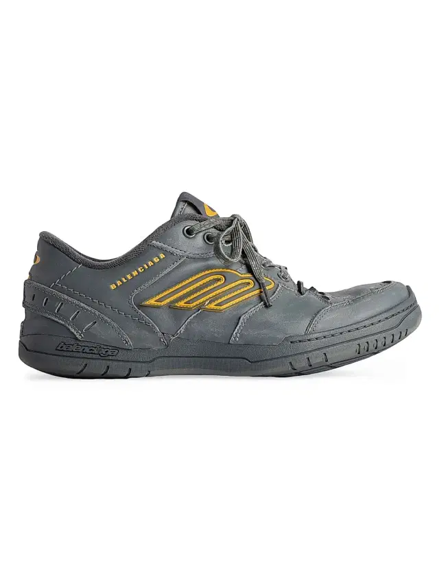 Balenciaga Men's Hamptons Worn-Out Sneakers - Grey Yellow