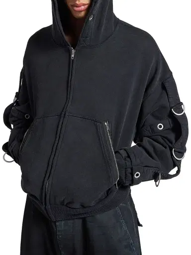 Balenciaga Men's D-Ring Cargo Zip-Up Hoodie - Faded Black - Size XXL | Thumbnail 4 Balenciaga Men's D-Ring Cargo Zip-Up Hoodie - Faded Black - Size XXL | Thumbnail 4