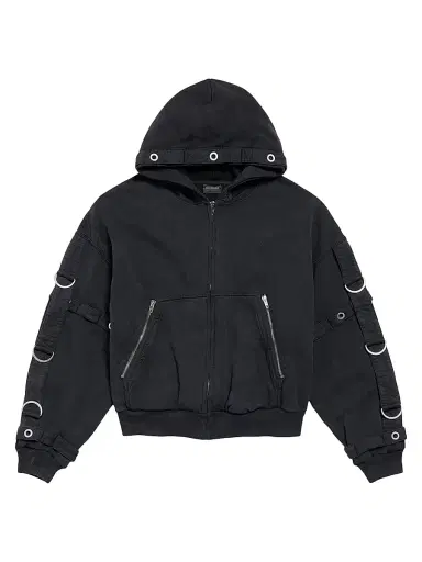 Balenciaga Men's D-Ring Cargo Zip-Up Hoodie - Faded Black - Size XXL | Thumbnail 1 Balenciaga Men's D-Ring Cargo Zip-Up Hoodie - Faded Black - Size XXL | Thumbnail 1
