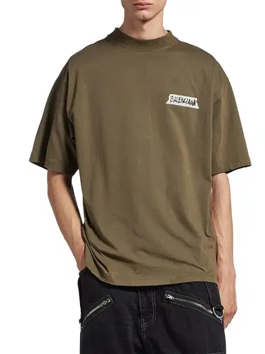 Balenciaga Men's Masking Tape Medium Fit T-Shirt - Khaki - Size XL | Thumbnail 3