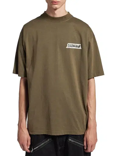 Balenciaga Men's Masking Tape Medium Fit T-Shirt - Khaki - Size XL | Thumbnail 6