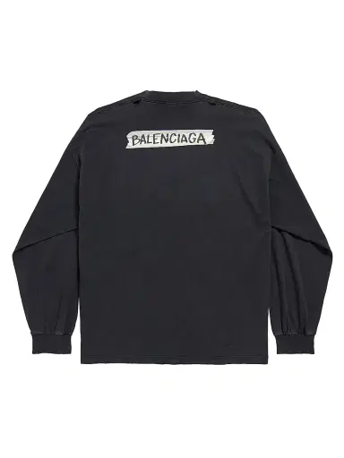 Balenciaga Men's Masking Tape Long Sleeve Large Fit T-Shirt - Faded Black - Size XL | Thumbnail 2 Balenciaga Men's Masking Tape Long Sleeve Large Fit T-Shirt - Faded Black - Size XL | Thumbnail 2