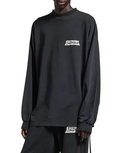 Balenciaga Men's Masking Tape Long Sleeve Large Fit T-Shirt - Faded Black - Size XL | Thumbnail 3 Balenciaga Men's Masking Tape Long Sleeve Large Fit T-Shirt - Faded Black - Size XL | Thumbnail 3