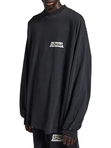 Balenciaga Men's Masking Tape Long Sleeve Large Fit T-Shirt - Faded Black - Size XL | Thumbnail 4 Balenciaga Men's Masking Tape Long Sleeve Large Fit T-Shirt - Faded Black - Size XL | Thumbnail 4
