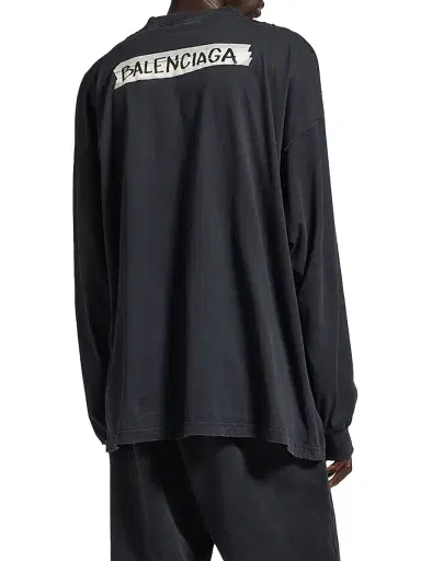 Balenciaga Men's Masking Tape Long Sleeve Large Fit T-Shirt - Faded Black - Size XL | Thumbnail 5 Balenciaga Men's Masking Tape Long Sleeve Large Fit T-Shirt - Faded Black - Size XL | Thumbnail 5