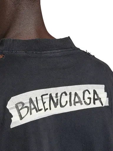 Balenciaga Men's Masking Tape Long Sleeve Large Fit T-Shirt - Faded Black - Size XL | Thumbnail 7 Balenciaga Men's Masking Tape Long Sleeve Large Fit T-Shirt - Faded Black - Size XL | Thumbnail 7