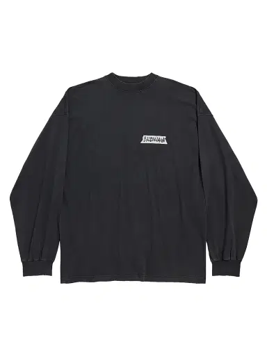 Balenciaga Men's Masking Tape Long Sleeve Large Fit T-Shirt - Faded Black - Size XL | Thumbnail 1 Balenciaga Men's Masking Tape Long Sleeve Large Fit T-Shirt - Faded Black - Size XL | Thumbnail 1
