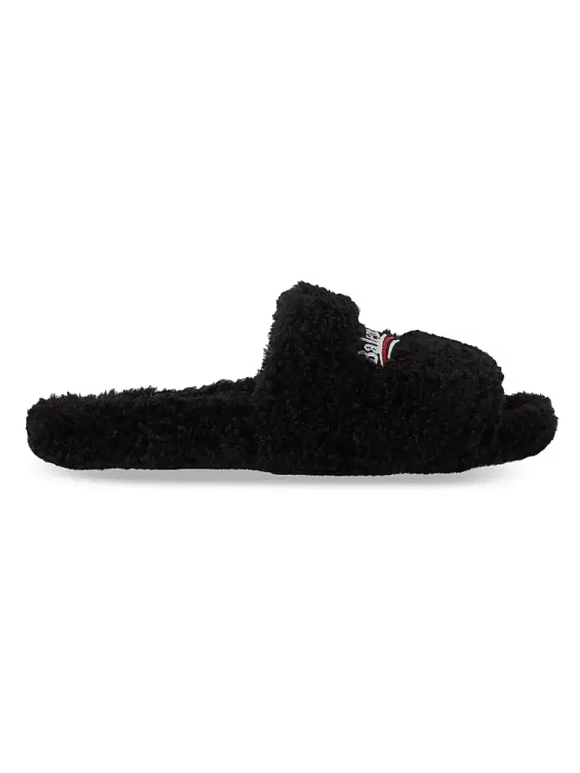 Balenciaga Men's Furry Slide Sandals - Black