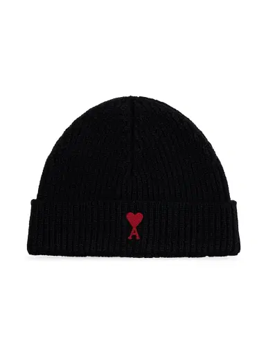AMI PARIS Men's ADC Wool Beanie - Black Red | Thumbnail 1