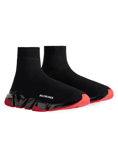 Balenciaga Men's Speed 2.0 Full Clear Sole Knit Sneakers - Black Red - Size 13 | Thumbnail 2 Balenciaga Men's Speed 2.0 Full Clear Sole Knit Sneakers - Black Red - Size 13 | Thumbnail 2
