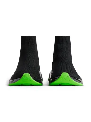 Balenciaga Men's Speed 2.0 Full Clear Sole Knit Sneakers - Black Neon Green | Thumbnail 4 Balenciaga Men's Speed 2.0 Full Clear Sole Knit Sneakers - Black Neon Green | Thumbnail 4